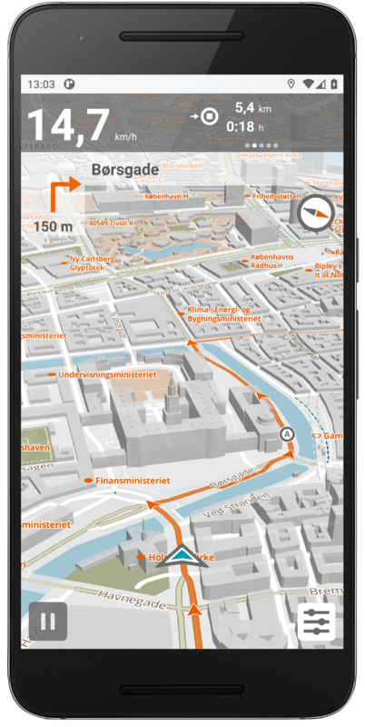 Naviki-App mit Karte und Sprachausgabe und Richtungspfeilen in der Kartenansicht