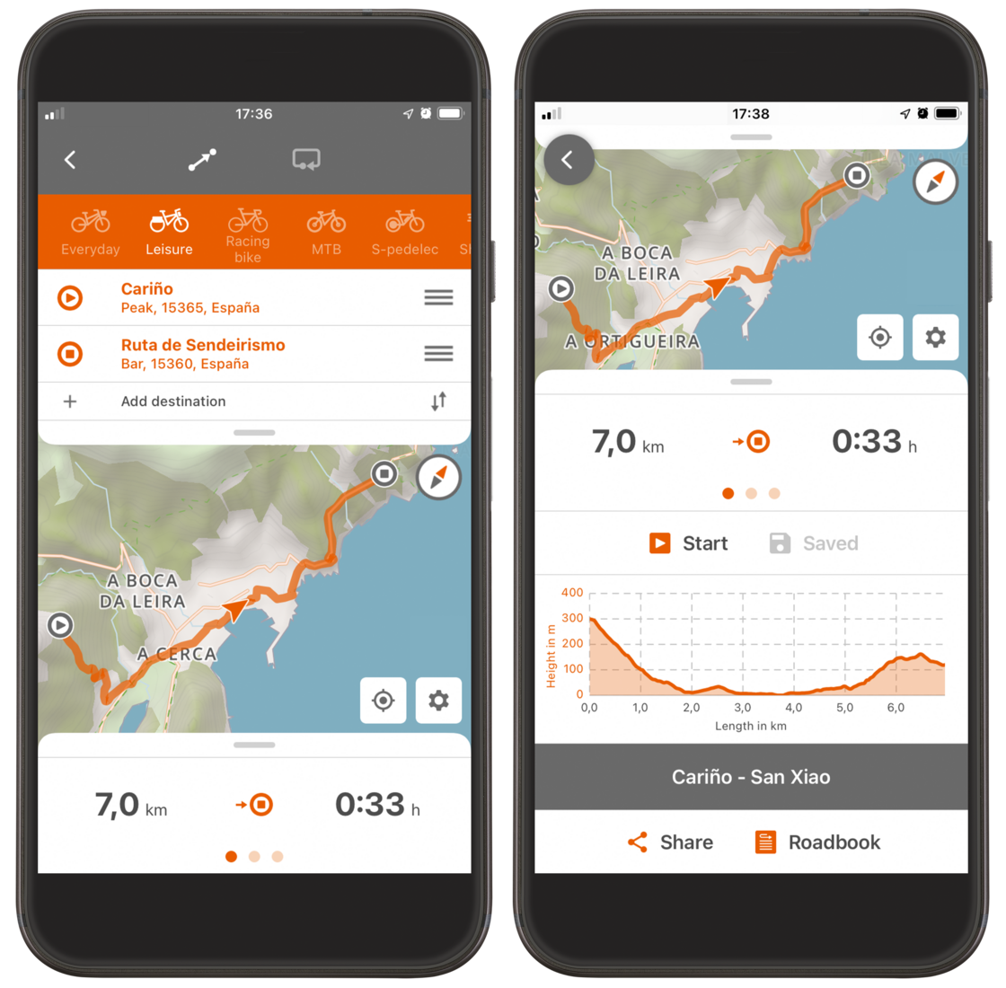 Naviki interface for planning and displaying bicycle routes