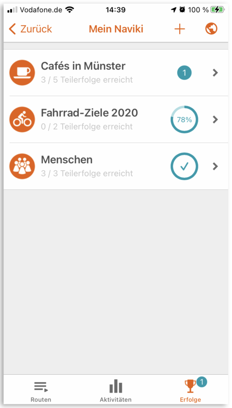 [Translate to Deutsch:] Bild zeigt Übersicht persönlicher Erfolge in der Naviki-App