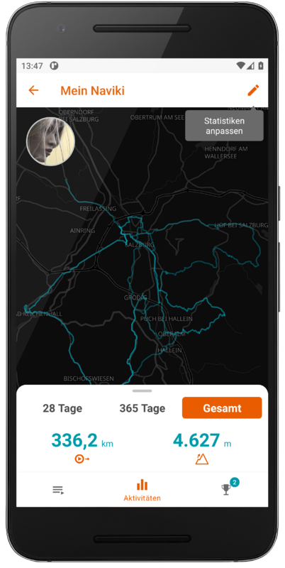 Erstellte Routen in der Naviki-App speichern
